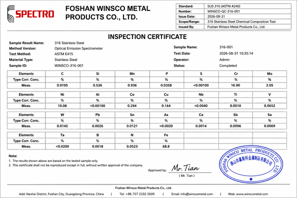 중국 (GuangDong)Foshan Winsco Metal Products Co., Ltd. 인증