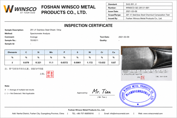 중국 (GuangDong)Foshan Winsco Metal Products Co., Ltd. 인증