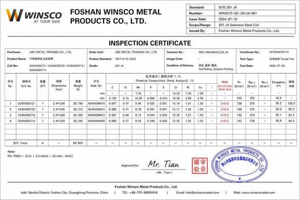 중국 (GuangDong)Foshan Winsco Metal Products Co., Ltd. 인증